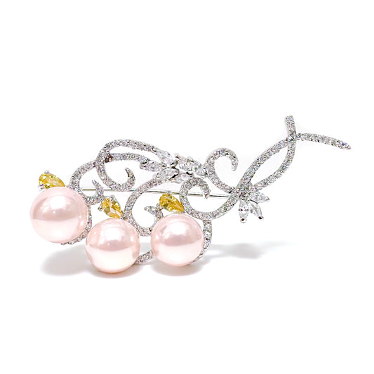 BMC80062 - ハニー ピーチ シェル パール Cz - ブローチ