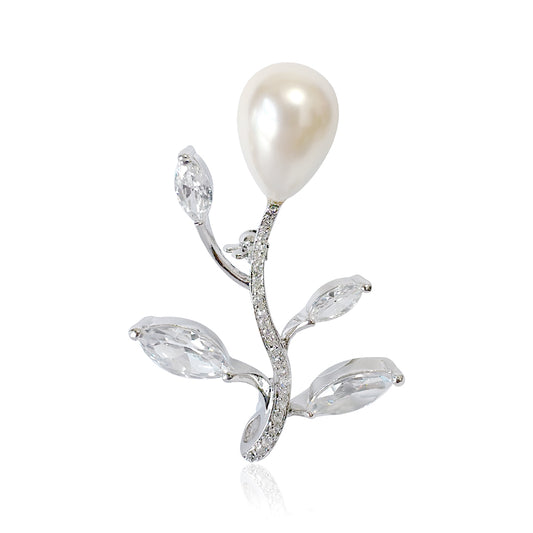 BMC80110 - White Flowing Branch Pearl - 2-in-1 Pendant Necklace Brooch