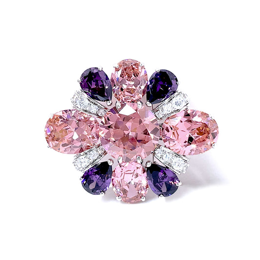 BMC80122 - Art Deco Pink Cz - 2-in-1 Pendant Necklace Brooch