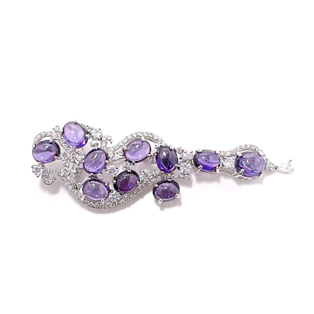 BMC80158 - Cabochon Purple Cz - 2-in-1 Pendant Necklace Brooch