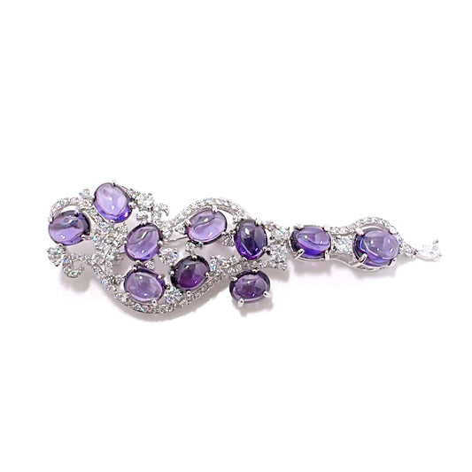 BMC80158 - Cabochon Purple Cz - 2-in-1 Pendant Necklace Brooch