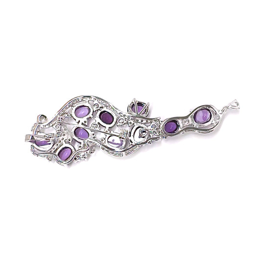 BMC80158 - Cabochon Purple Cz - 2-in-1 Pendant Necklace Brooch
