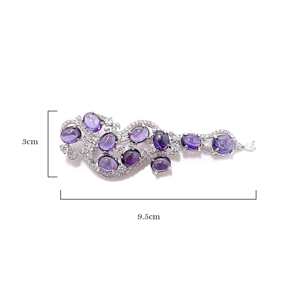 BMC80158 - Cabochon Purple Cz - 2-in-1 Pendant Necklace Brooch