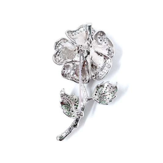 BMC80164 - White Rose Green Leaf - 2-in-1 Pendant Necklace Brooch