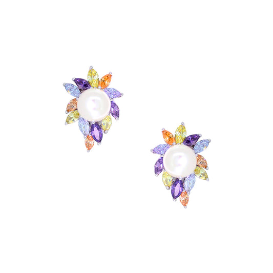 BME80630 - Leaf White Shell Pearl Stud Earrings - Stud Earrings