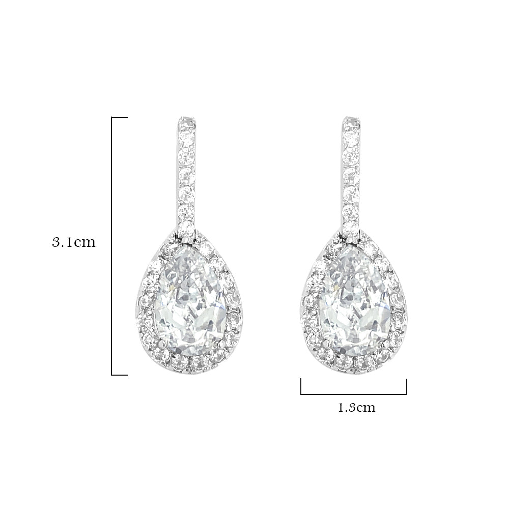 BME80823 - Peardrop Halo Imitation CZ Earrings - Clip On Earrings