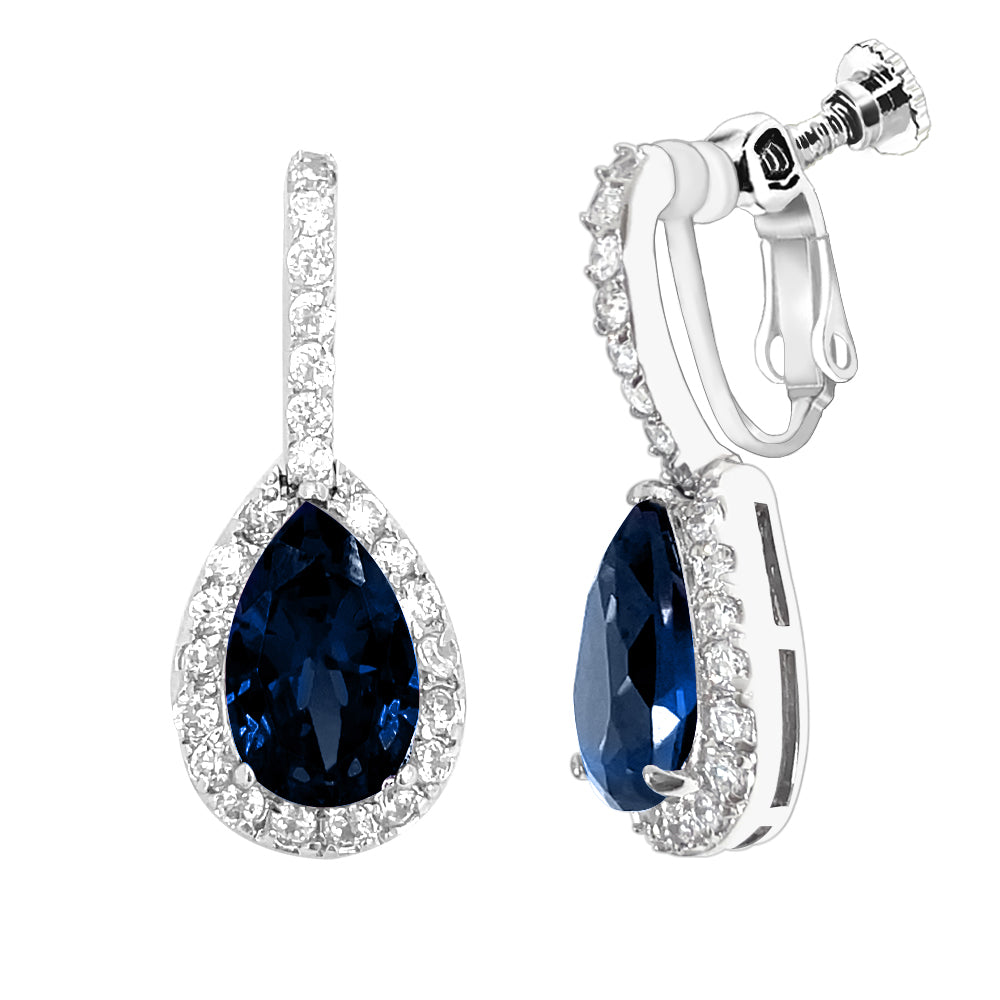 BME80823 - Peardrop Halo Imitation CZ Earrings - Clip On Earrings