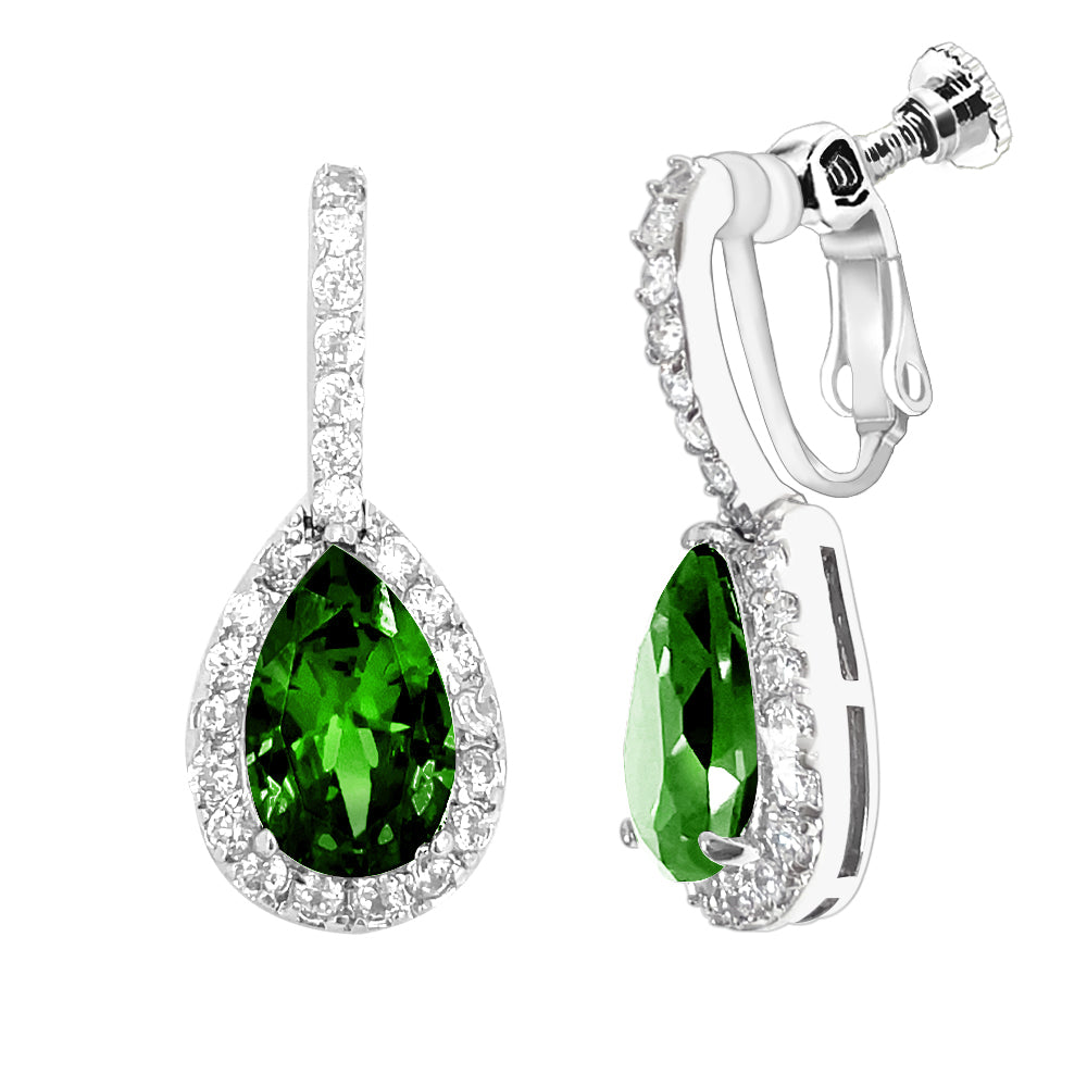 BME80823 - Peardrop Halo Imitation CZ Earrings - Clip On Earrings