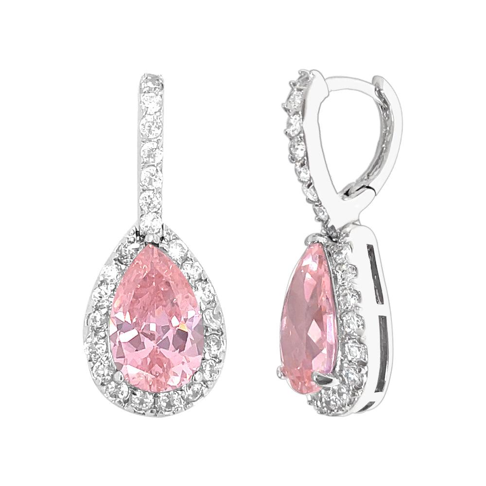 BME80823 - Peardrop Halo Imitation CZ Earrings - Hoop Earrings