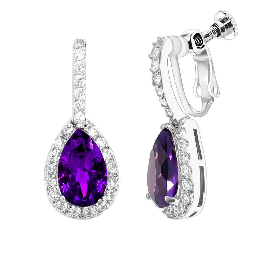 BME80823 - Peardrop Halo Imitation CZ Earrings - Clip On Earrings