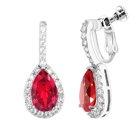 BME80823 - Peardrop Halo Imitation CZ Earrings - Clip On Earrings