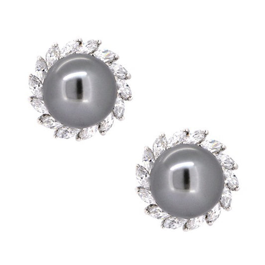BME80964 - Classic Shell Pearl CZ Earrings - Stud Earrings