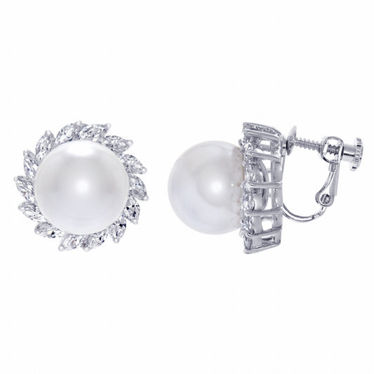 BME80964 - Classic Shell Pearl CZ Earrings - Clip On Earrings