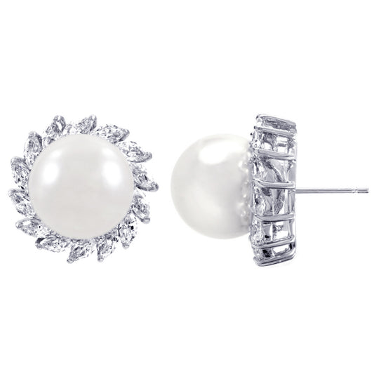 BME80964 - Classic Shell Pearl CZ Earrings - Stud Earrings