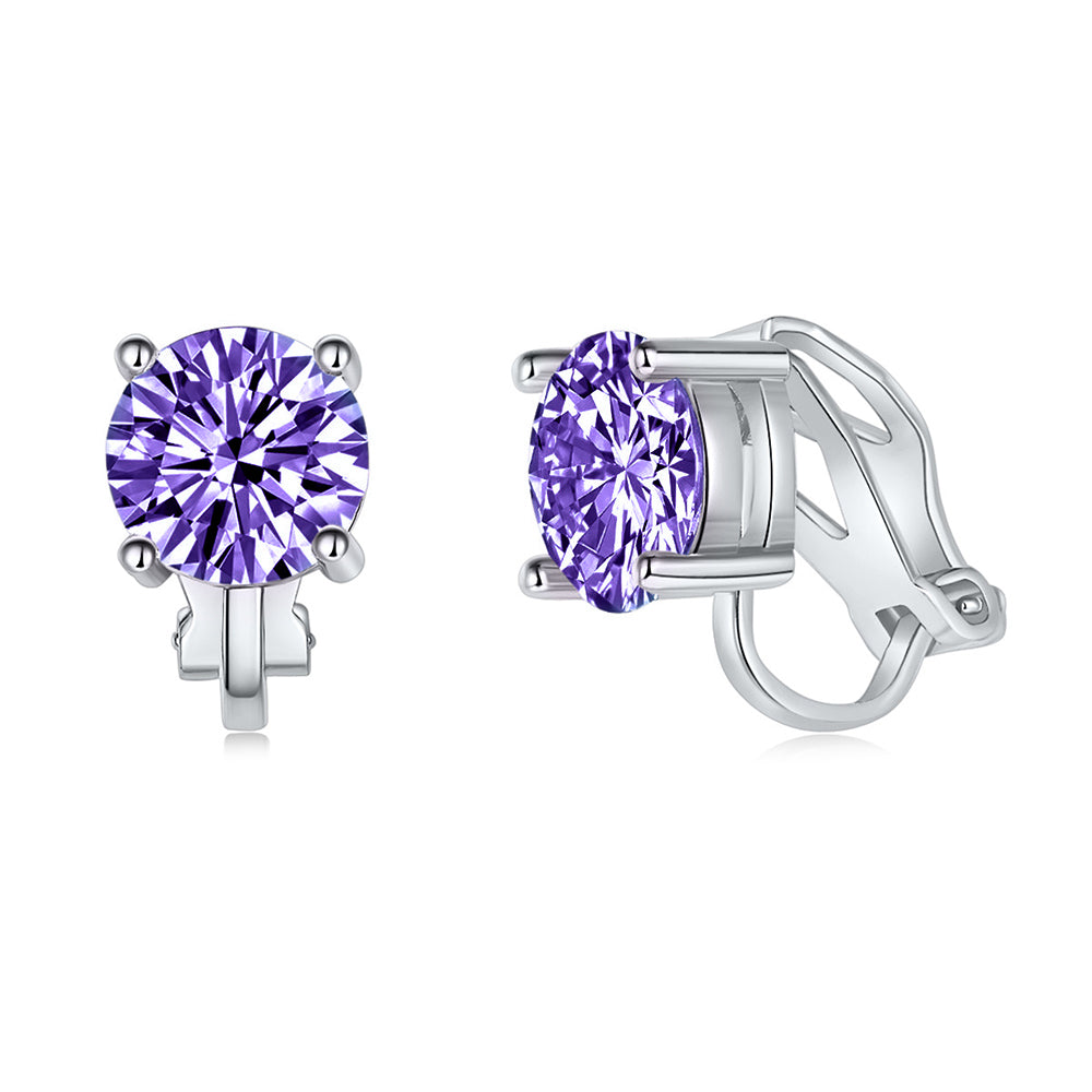 BME81194 - Brilliant Cut 2 Carat 8mm Solitaire CZ Earrings - Clip On Earrings