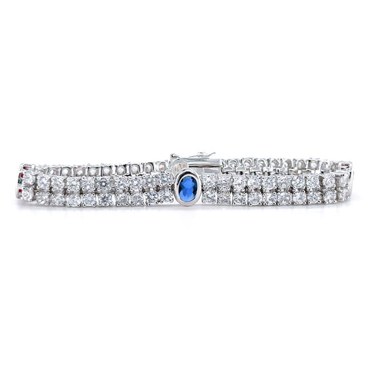 BMB60429 - Oval Center Stone Double Row Round Wh - Bracelet