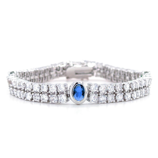 BMB60429 - Oval Center Stone Double Row Round Wh - Bracelet