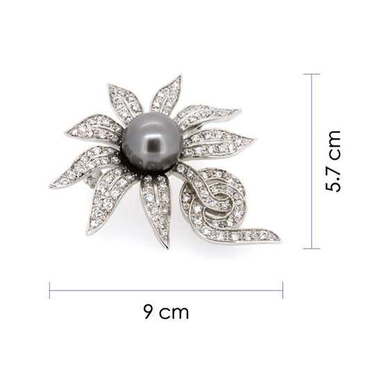 BMC80164 - ホワイトローズグリーンリーフ - ブローチ