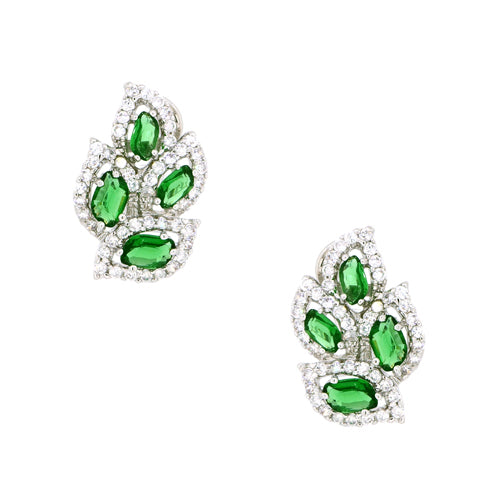 BME80660 - Simulated CZ Leaf Stud Earrings - Stud Earrings