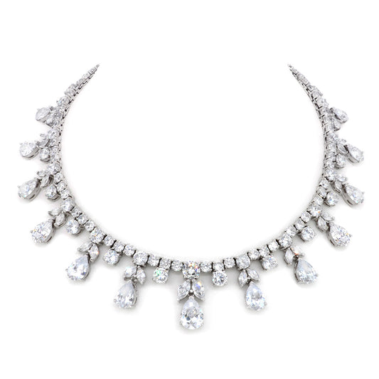 BMN5214 - Fancy Pear Drop CZ Necklace - Statement Necklace