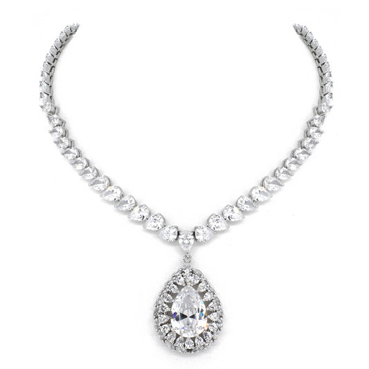 BMN60028 - Pear Cut Teardrop Statement Simulated Gemstones - Statement Necklace