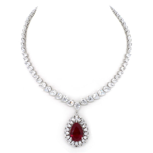BMN60028 - Pear Cut Teardrop Statement Simulated Gemstones - Statement Necklace