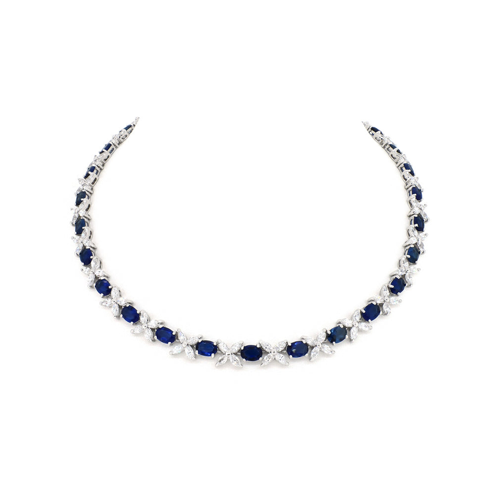 BMN95001 - Fancy Flower Simulated Emerald - Tennis Necklace