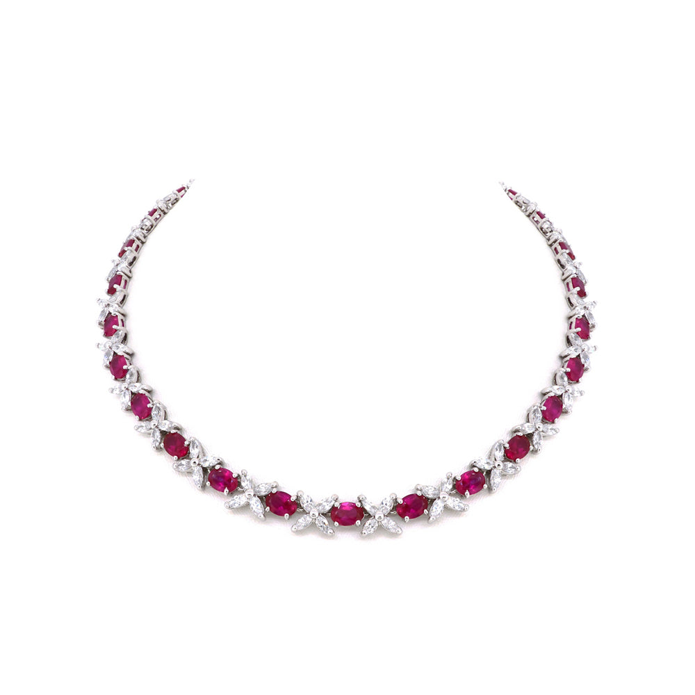 BMN95001 - Fancy Flower Simulated Emerald - Tennis Necklace