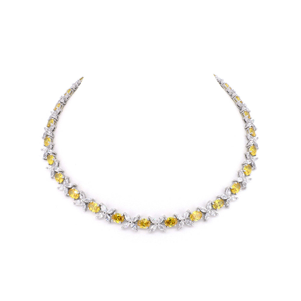 BMN95001 - Fancy Flower Simulated Emerald - Tennis Necklace