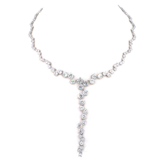 BMN98608 - Classic Round Cut Cubic Zirconia Dangle - Statement Necklace