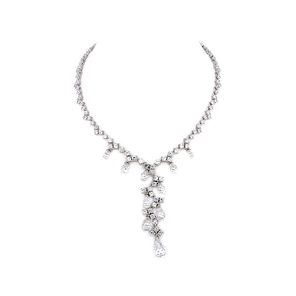 BMN98711 - Draping Cluster Dangle Cubic Zirconia Necklace - Statement Necklace