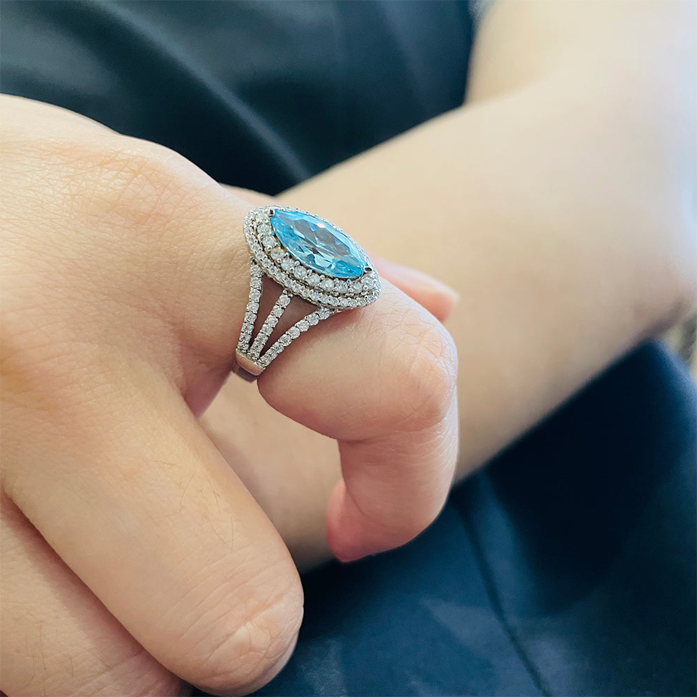 SMR88170 - Mermaid Aquamarine Series - Versailles Collection S925 Silver Ring
