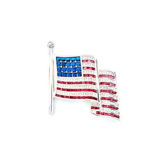 BMC230431 - United States of American Flag faux Diamond Brooch Pin - Brooch