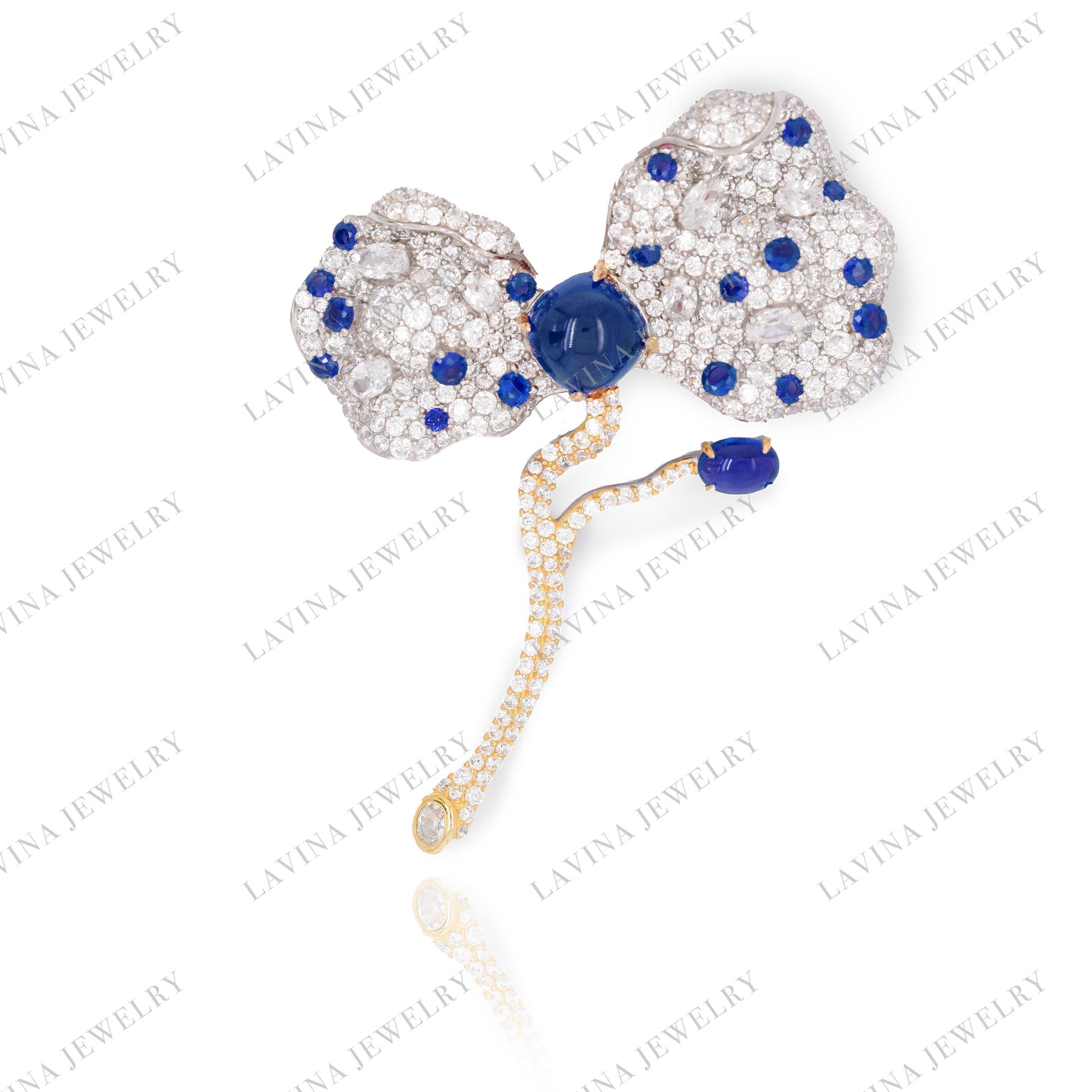 SC28283-Brilliant Twin Petals" Full Zirconia Flower Brooch | 925 Silver ・ Handcrafted Stone Setting ・ Unisex Elegance