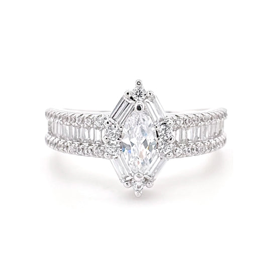 BMR53023WH - Marquise Cut Halo - Engagemet Ring