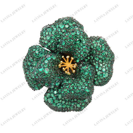 SC28110-Best Selling Jewelry High-end Luxury Accessories Micro Pave S925 Silver CZ Flower Brooch Birthday Gift for Mom