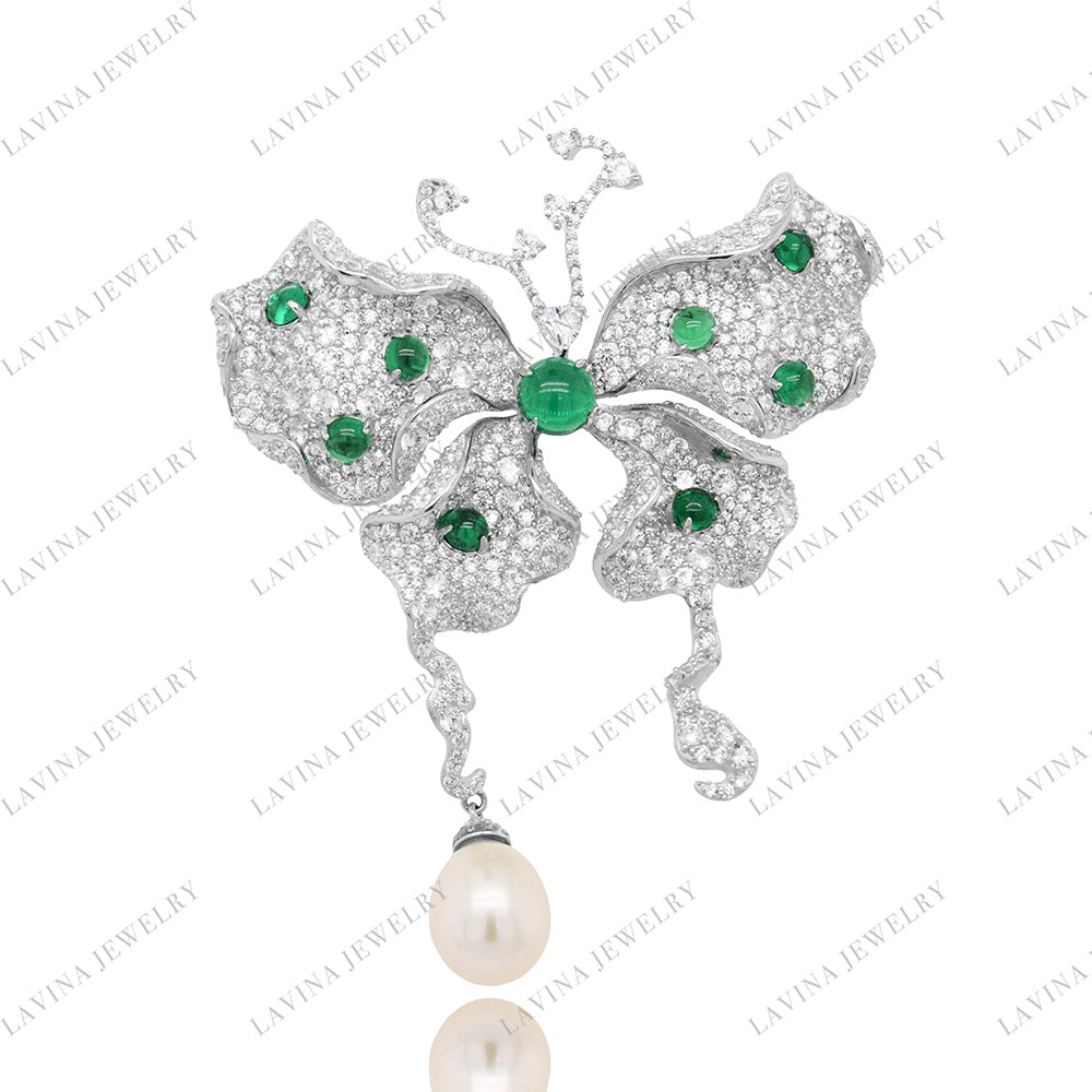 SC28179GR- Luxury  Handmade 925 Sterling Silver Fancy butterfly   Brooch Cubic Zirconia Jewelry For Wedding and Party  ,  Jewelry  for Women and Men