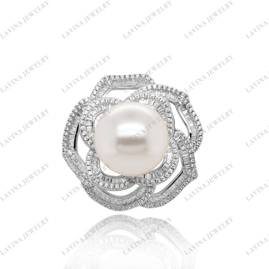 SC28311WP-Lustrous Blossom | Pearl Floral 925 Silver Handcrafted Brooch (Unisex)