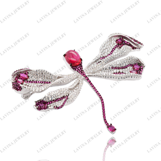 SC28119-Unique Luxury  925 Sterling Silver Simulated Gem  Dragonfly Brooch Cubic Zirconia Jewelry For Wedding and Party  ,  Jewelry  for Women and Men