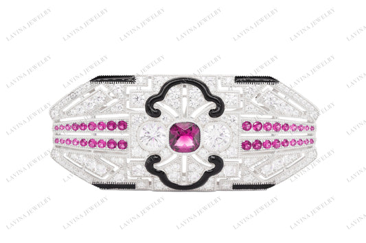 SC28200- Luxury   925 Sterling Silver Vintage geometric brooch 5A Cubic Zirconia Jewelry For Wedding and Party  Event ,  Jewelry  for Women and Men