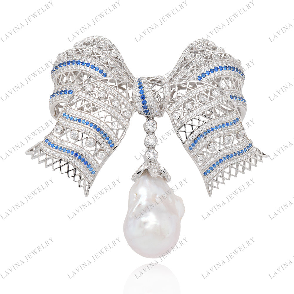 SC28242BL-Luxury  925 Sterling Silver Baroque Pearl  butterfly  Brooch  5A  Cubic Zirconia Jewelry For Wedding and Party  ,  Jewelry  for Women and Men