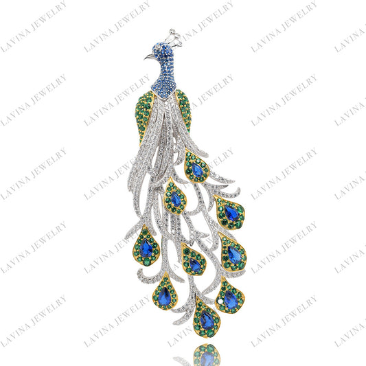 SC28253GR-Luxury  Micro Pave  925 Sterling Silver Peacock Brooch  Cubic Zirconia Jewelry For Wedding and Party . Women and Men