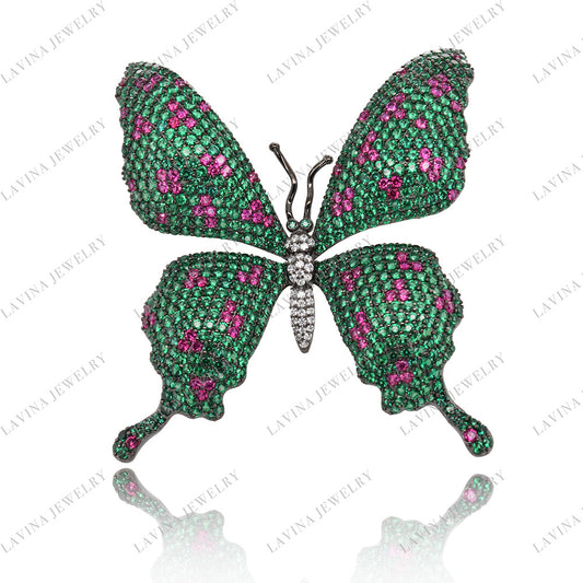 SC28211RC-Luxury Women  Micro Pave  5A CZ 925 Sterling Silver Fancy  Butterfly Brooch  Cubic Zirconia Jewelry For Wedding and Party  Event , Animal Jewelry  for Women and Men