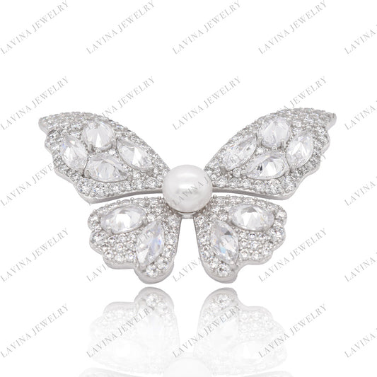 SC28131WP-Best Jewelry  High-Quality Luxury Accessories S925 Silver Zircon Pearl Butterfly Brooch Birthday Gifts For Mom