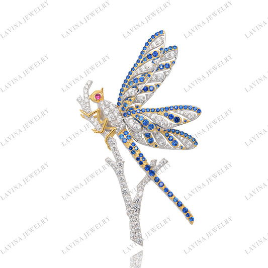 SC28249-Unique Luxury  925 Sterling Silver Simulated Gem  Dragonfly Brooch Cubic Zirconia Jewelry For Wedding and Party  ,  Jewelry  for Women and Men