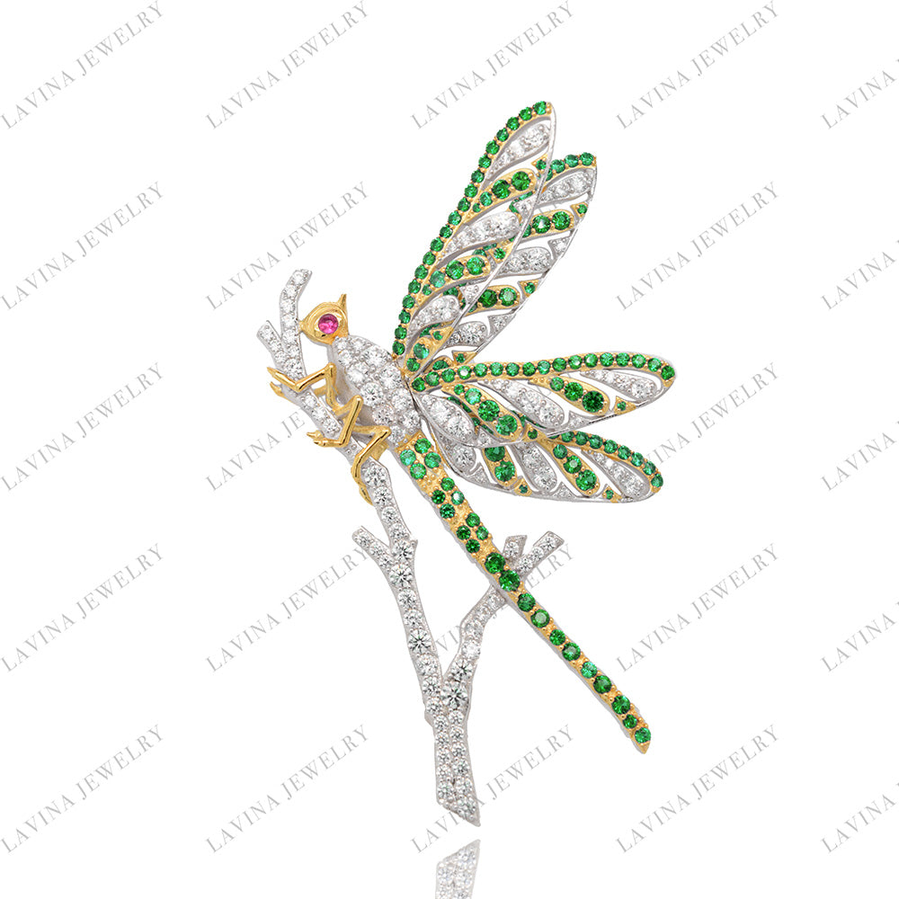 SC28249-Unique Luxury  925 Sterling Silver Simulated Gem  Dragonfly Brooch Cubic Zirconia Jewelry For Wedding and Party  ,  Jewelry  for Women and Men