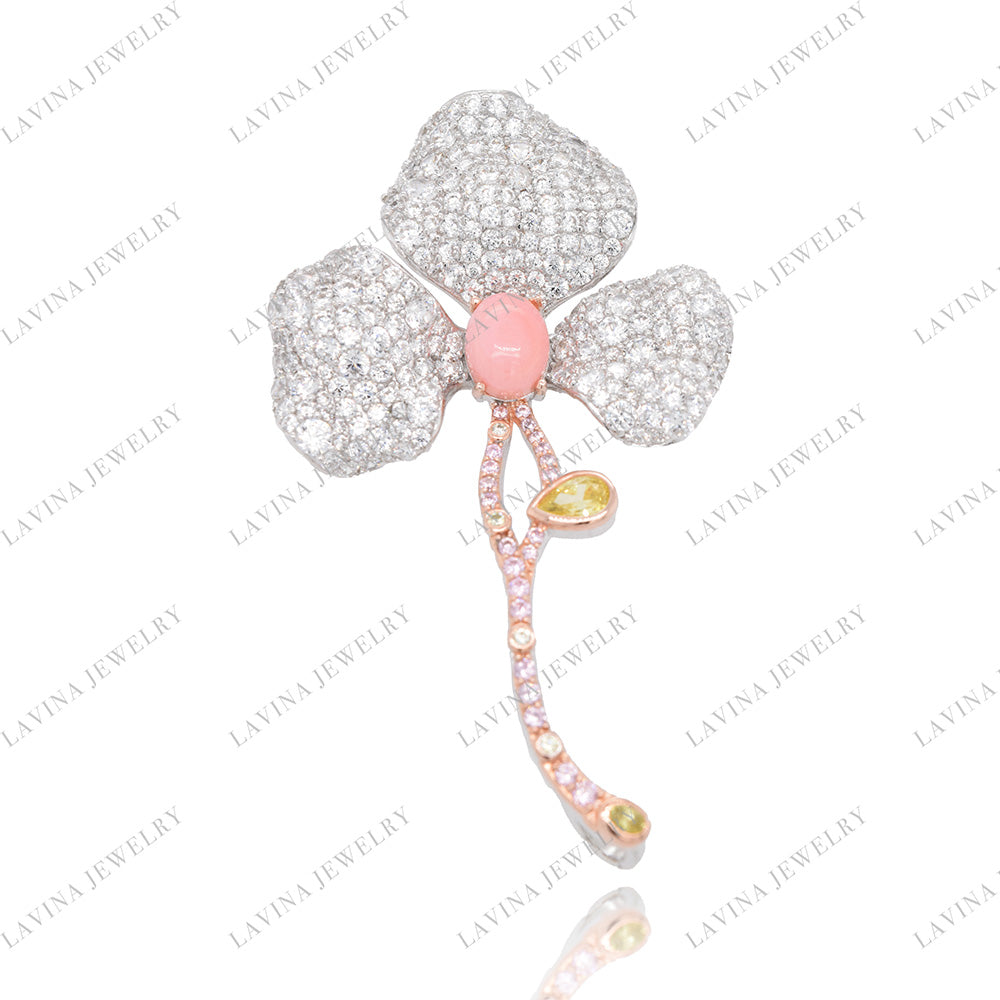 SC28112WH-Lustrous Petal | Pink Shell Flower 925 Silver Handcrafted Brooch (Unisex)