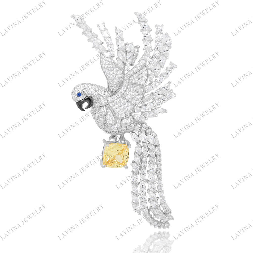 SC28203WH- Premium   5A CZ 925 Sterling Silver Bird  Brooch  Cubic Zirconia Jewelry For Travel and Party  Event , Animal  Jewelry  for Women and Men