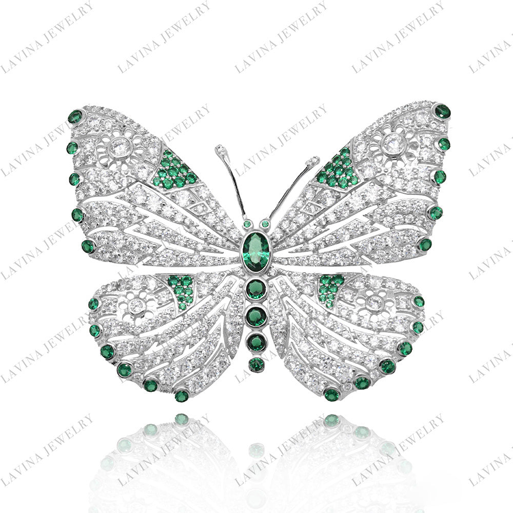 SC28241-Luxury Women Micro Pave 5A CZ 925 Sterling Silver Simulated ruby  butterfly   Brooch Cubic Zirconia Jewelry For Wedding and Party Event , Jewelry for Women and Men