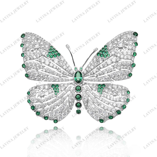 SC28241-Luxury Women Micro Pave 5A CZ 925 Sterling Silver Simulated ruby  butterfly   Brooch Cubic Zirconia Jewelry For Wedding and Party Event , Jewelry for Women and Men